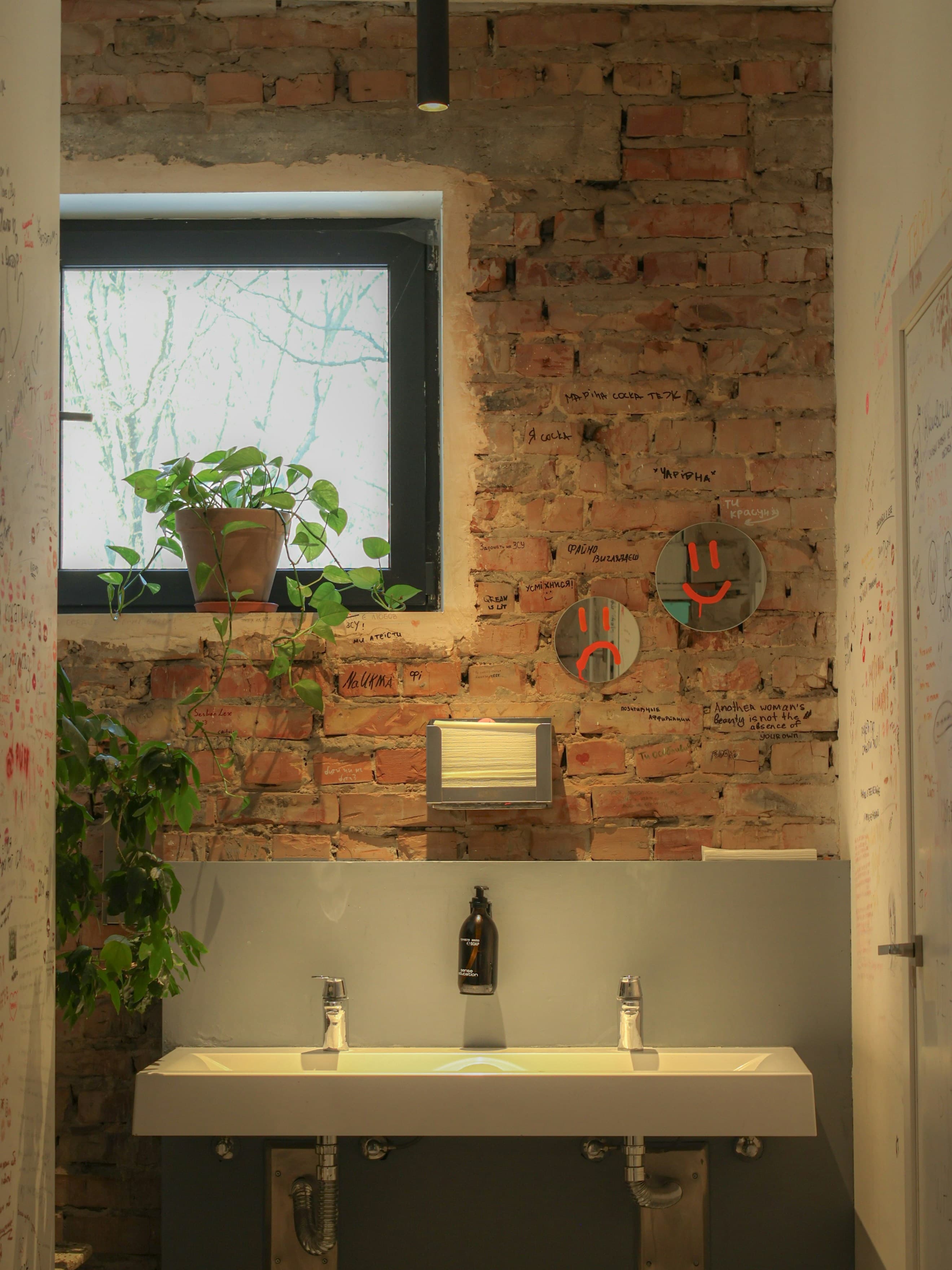 Badezimmer mit Fenster und Zimmerpflanze – Beispiel für Pflanzen im Badezimmer